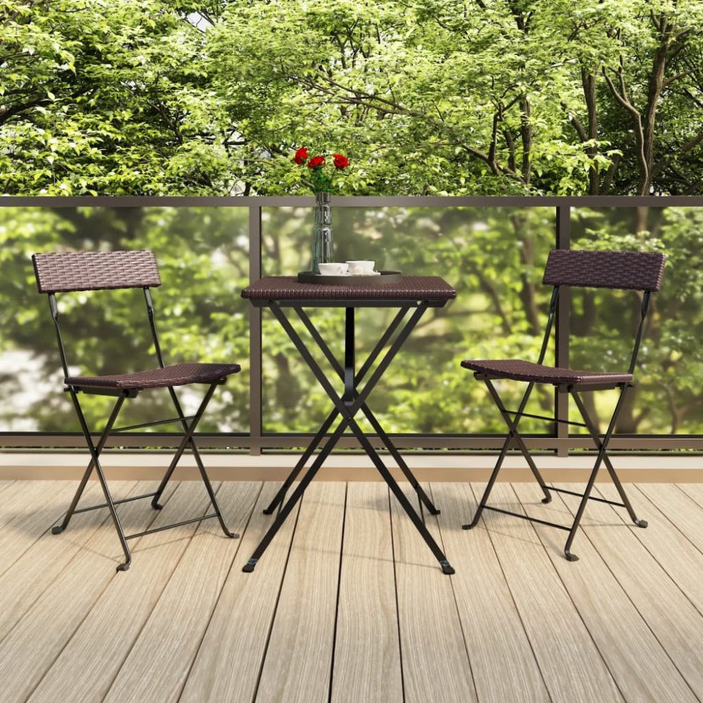 vidaXL Hopfällbart caféset 3 delar konstrotting brun