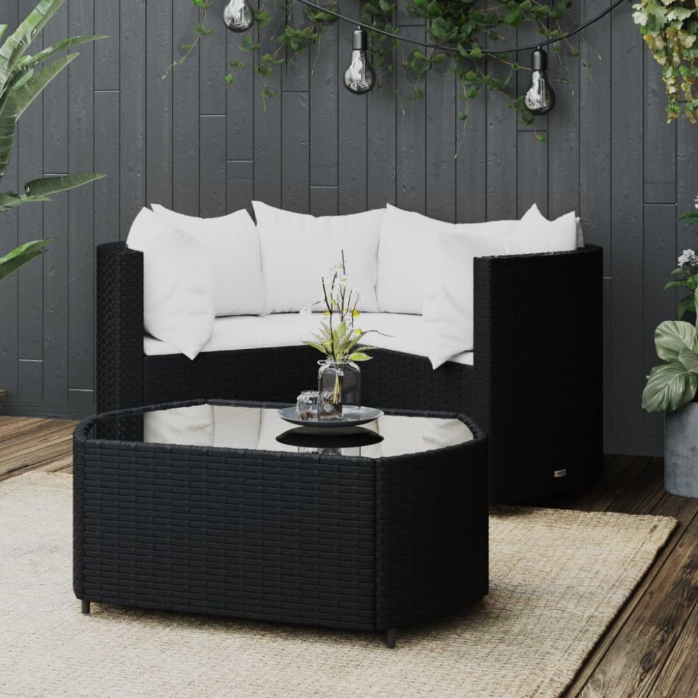 vidaXL Loungegrupp för trädgården med dynor 4 delar svart konstrotting