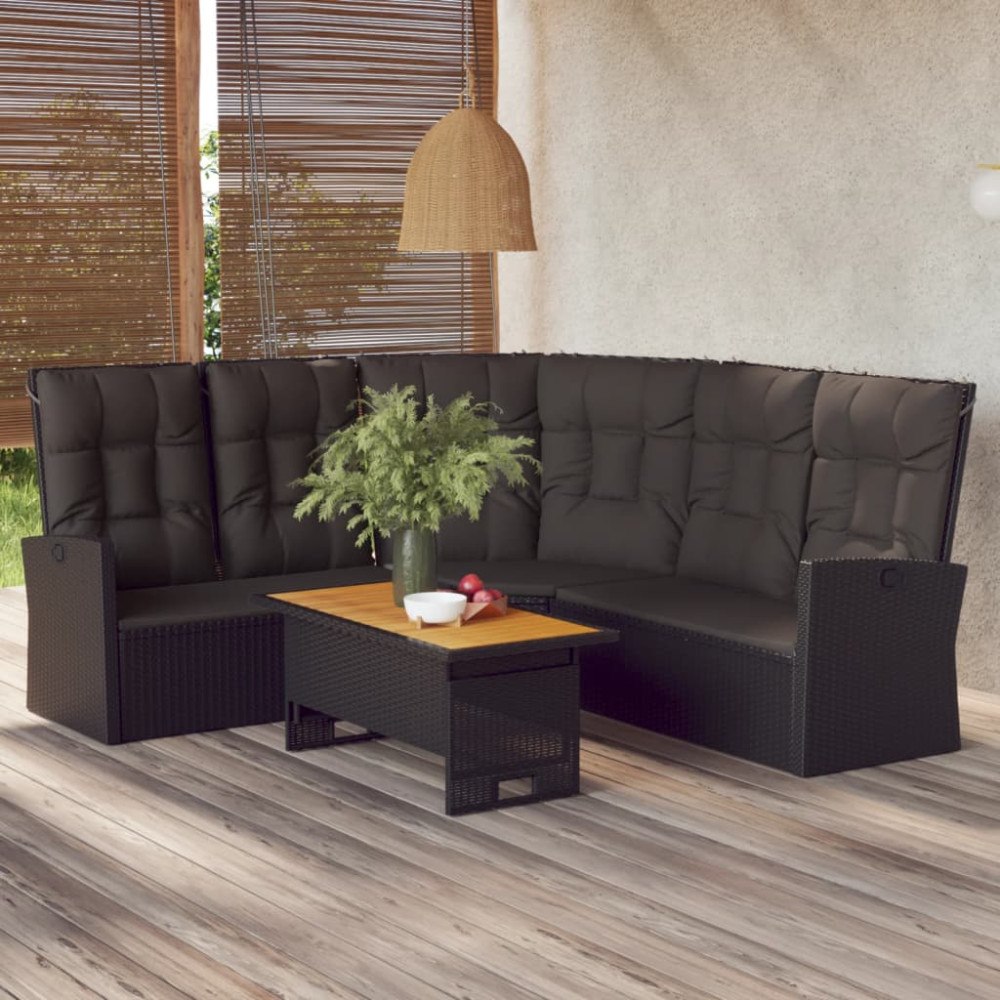 vidaXL Loungegrupp med dynor 2 delar svart konstrotting