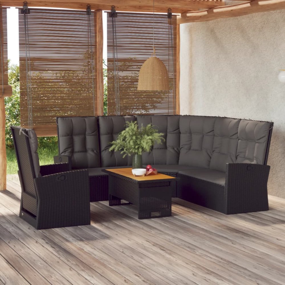 vidaXL Loungegrupp för trädgården med dynor 3 delar svart konstrotting