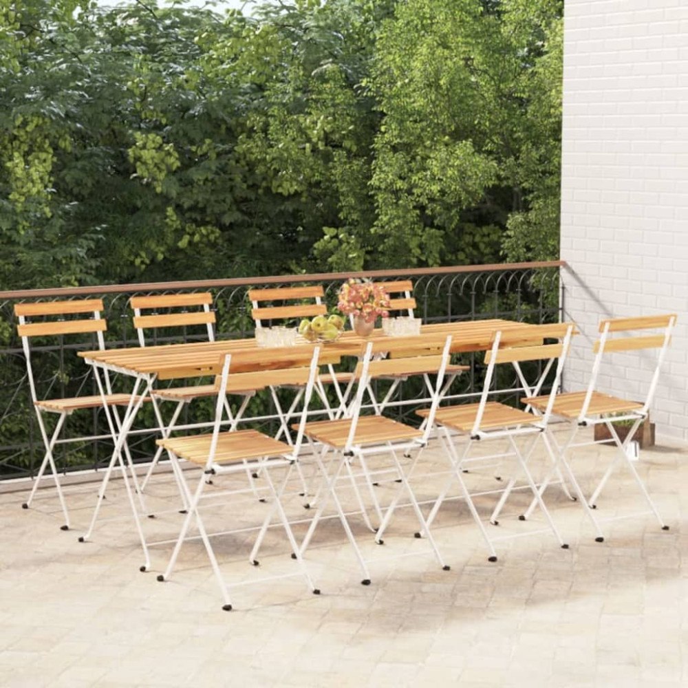 vidaXL Hopfällbara caféstolar 8 st massiv teak och stål