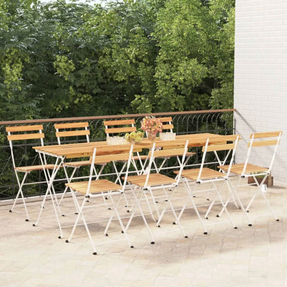 vidaXL Hopfällbara caféstolar 8 st massiv teak och stål