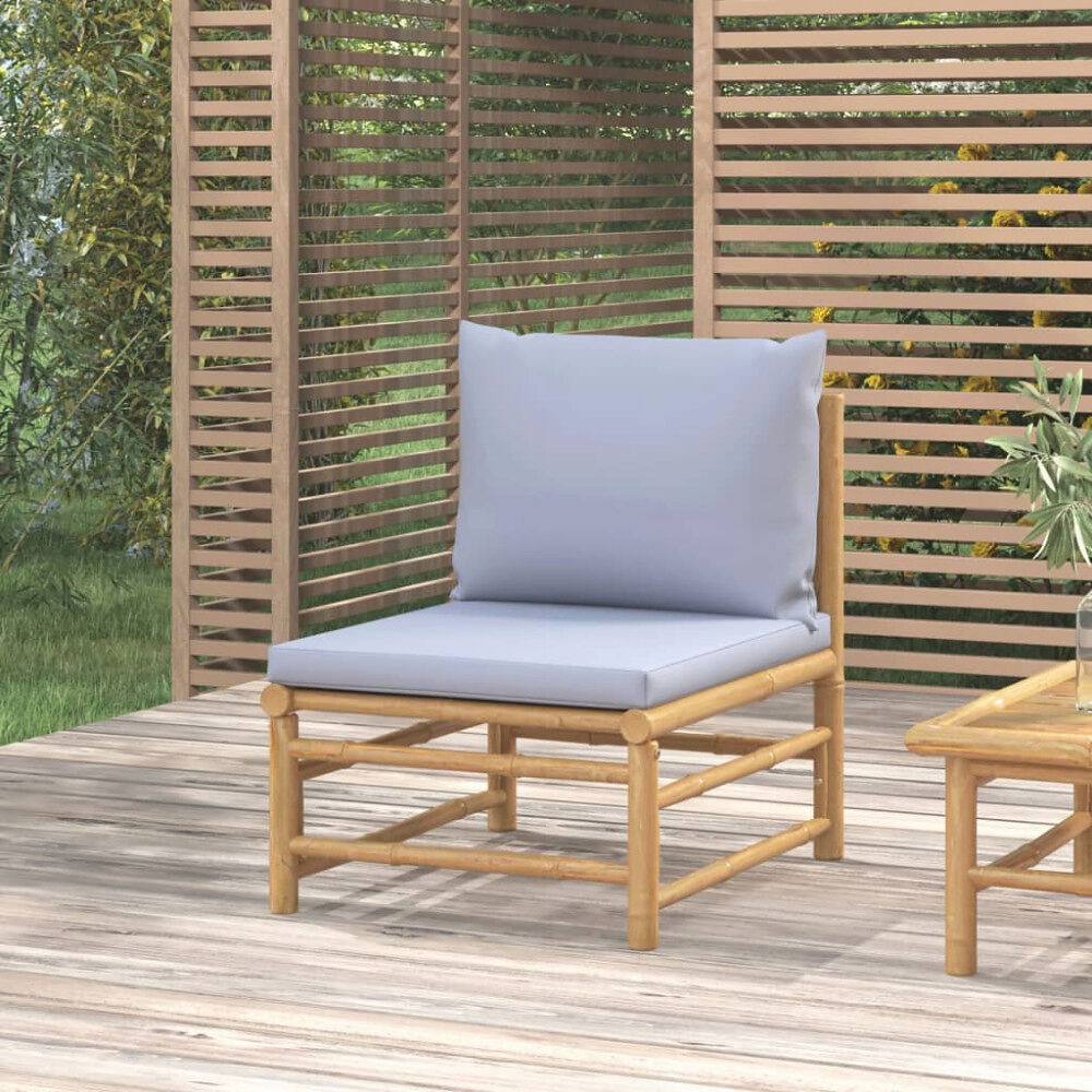 vidaXL Soffa mittdel med ljusgråa dynor bambu