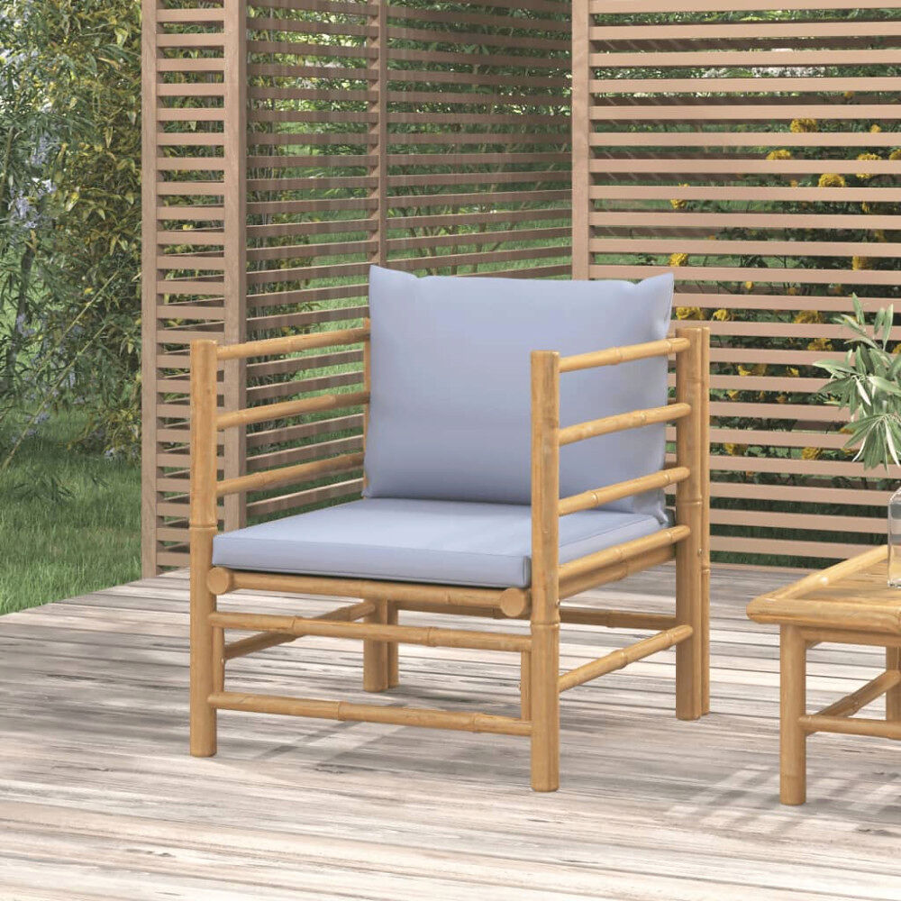 vidaXL Soffa mittdel med ljusgråa dynor bambu