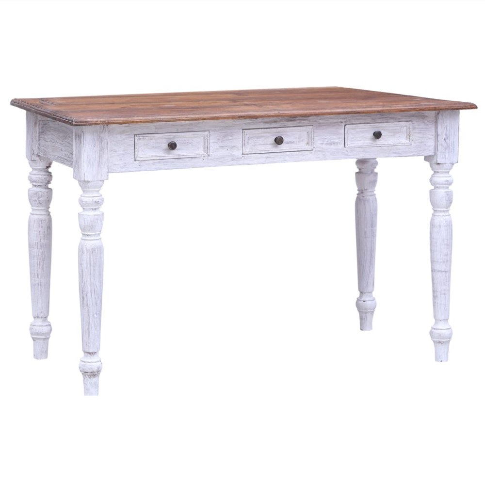 vidaXL Skrivbord med lådor vit 117x57x75 cm massivt mahognyträ