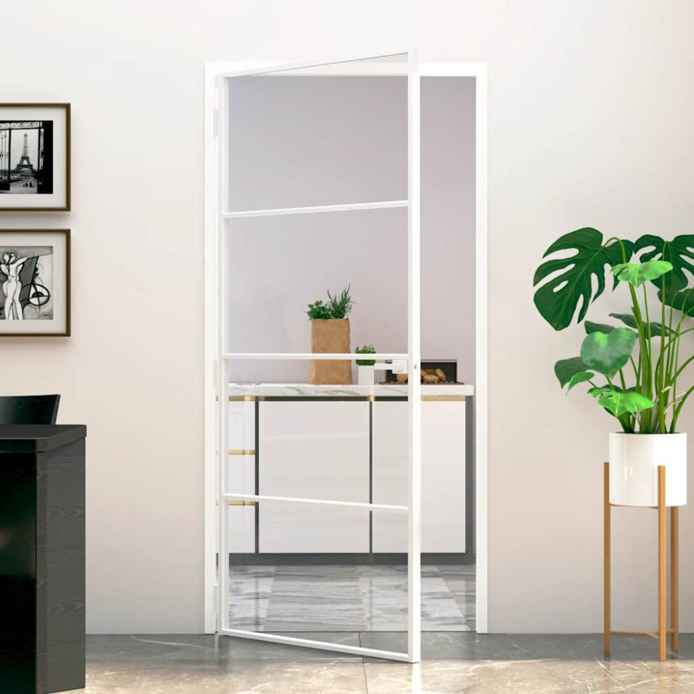 vidaXL Innerdörr 93x201,5 cm härdat glas och aluminium slim