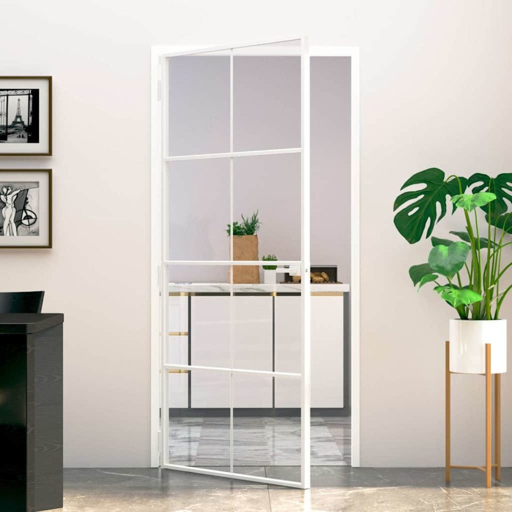 vidaXL Innerdörr 93x201,5 cm härdat glas och aluminium slim