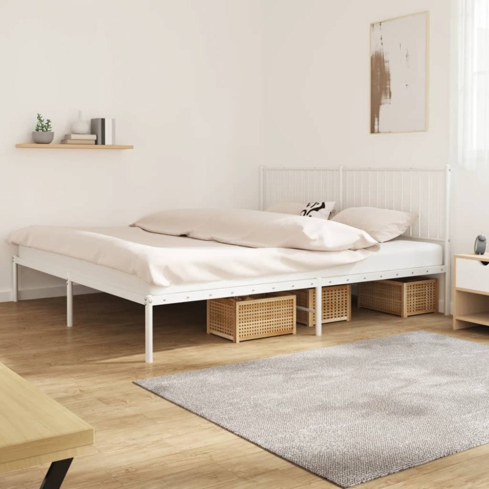 vidaXL Sängram med huvudgavel metall vit 200x200 cm