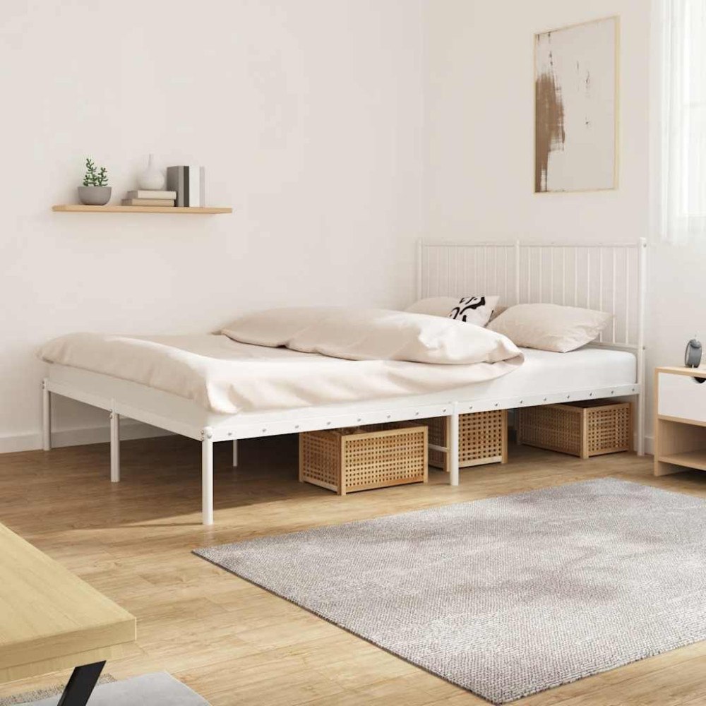 vidaXL Sängram med huvudgavel metall vit 160x200 cm
