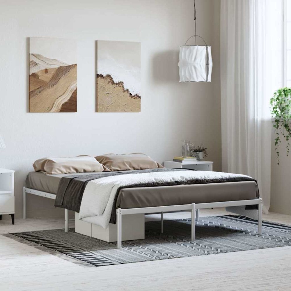 vidaXL Sängram metall vit 135x190 cm