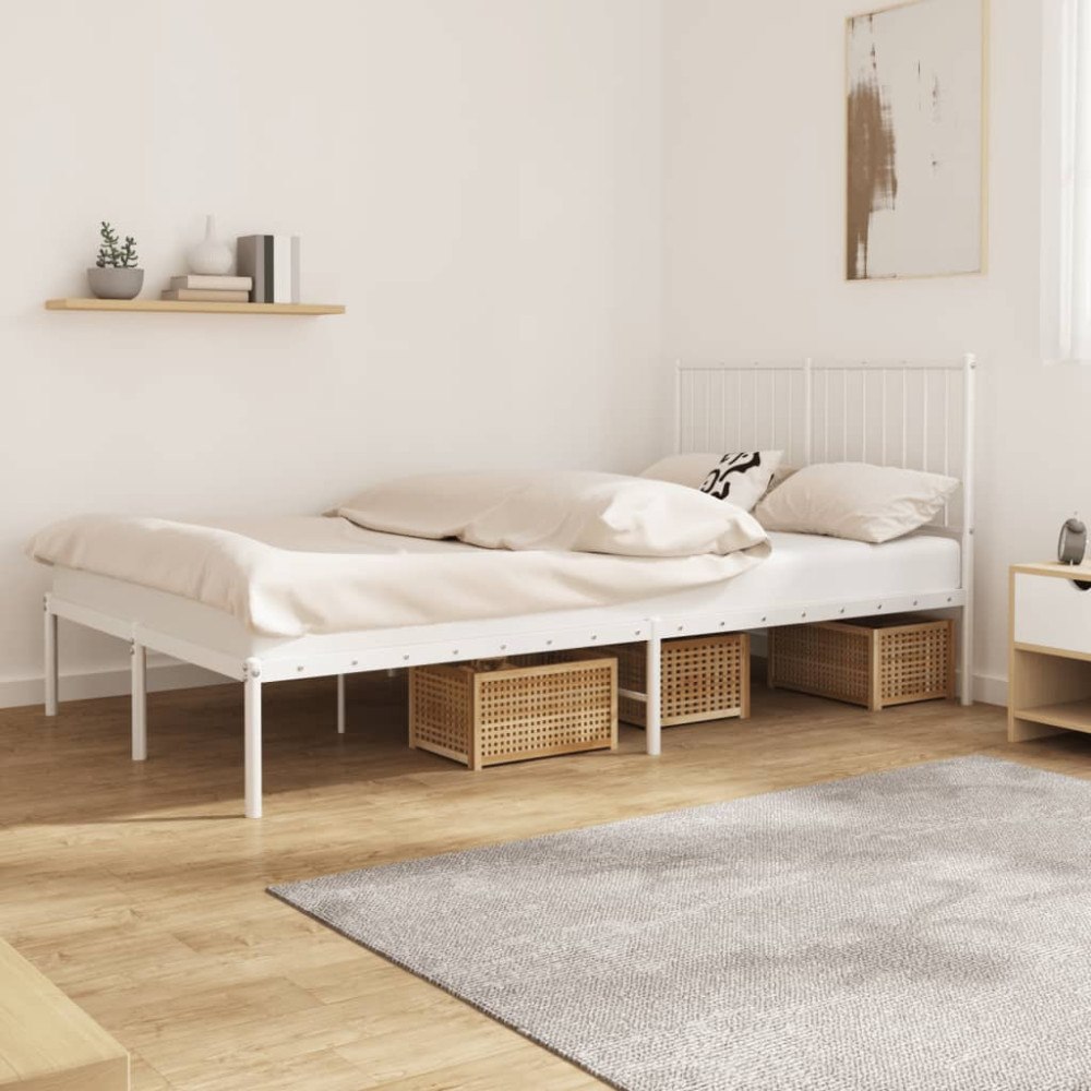vidaXL Sängram med huvudgavel metall vit 120x190 cm
