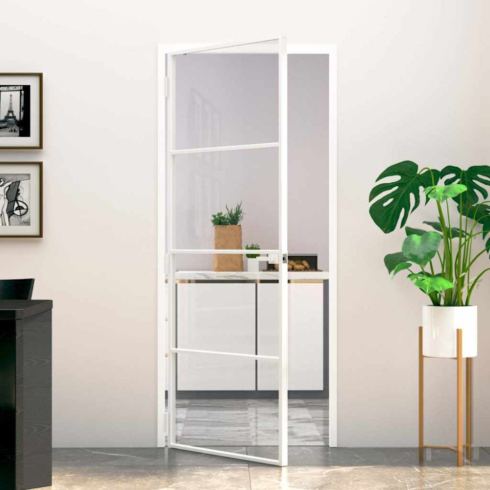 vidaXL Innerdörr 83x201,5 cm härdat glas och aluminium slim