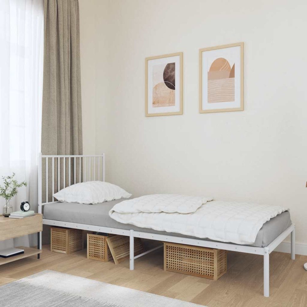 vidaXL Sängram med huvudgavel metall vit 90x200 cm
