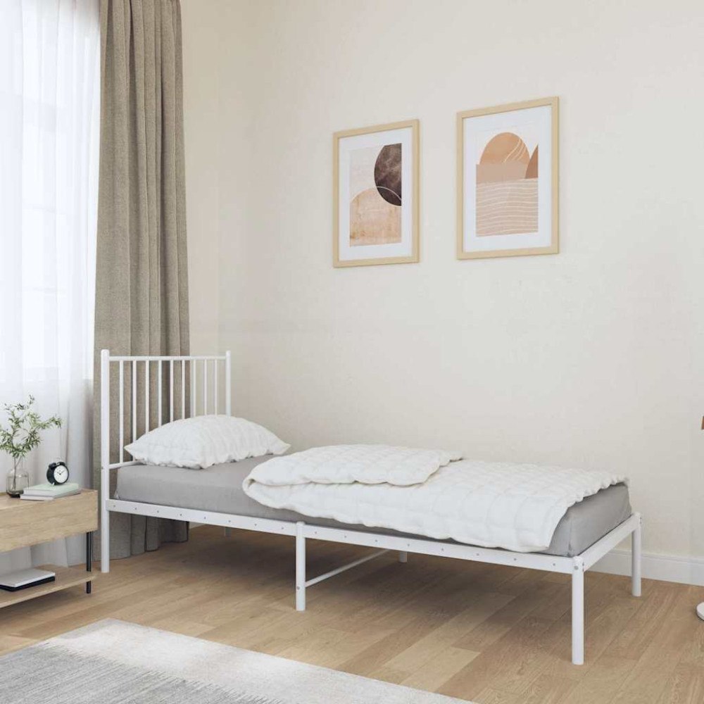 vidaXL Sängram med huvudgavel metall vit 80x200 cm