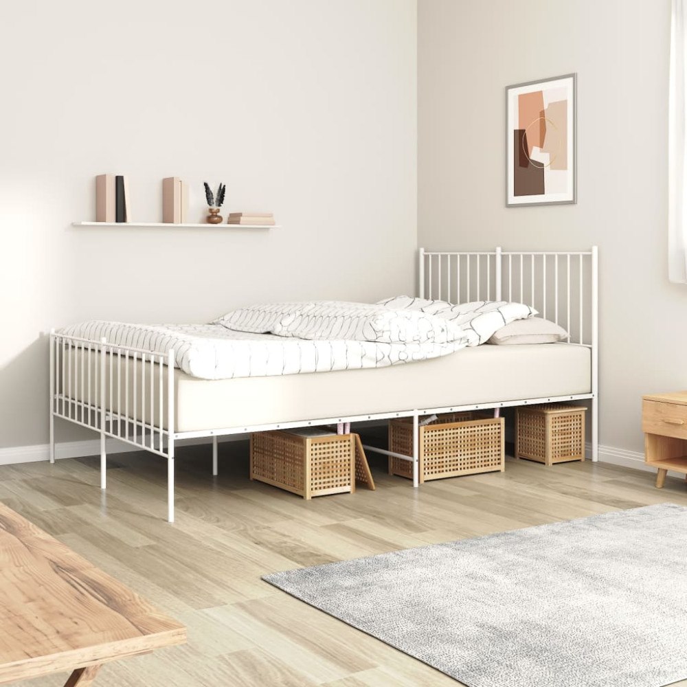 vidaXL Sängram med huvudgavel och fotgavel vit metall 120x200 cm