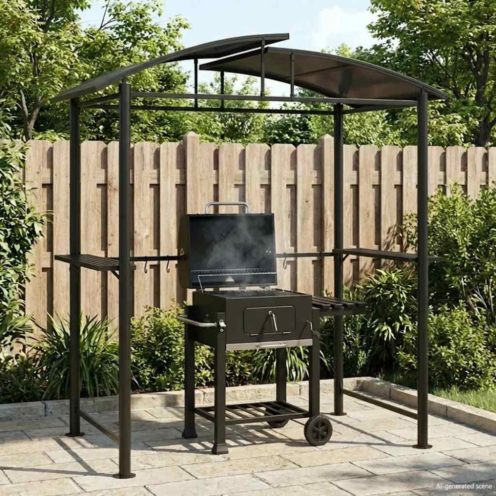 vidaXL Tak för grill med sidohyllor antracit 210x114x230 cm stål