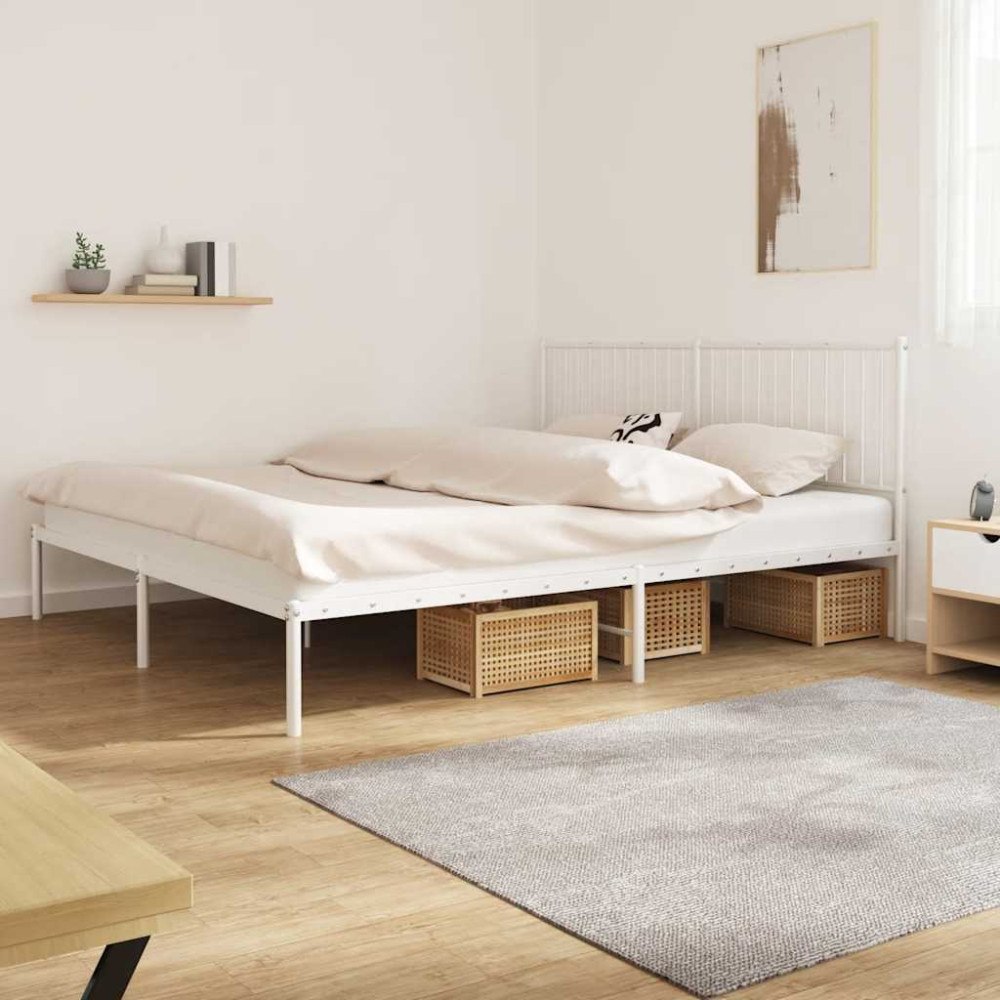 vidaXL Sängram med huvudgavel metall vit 180x200 cm