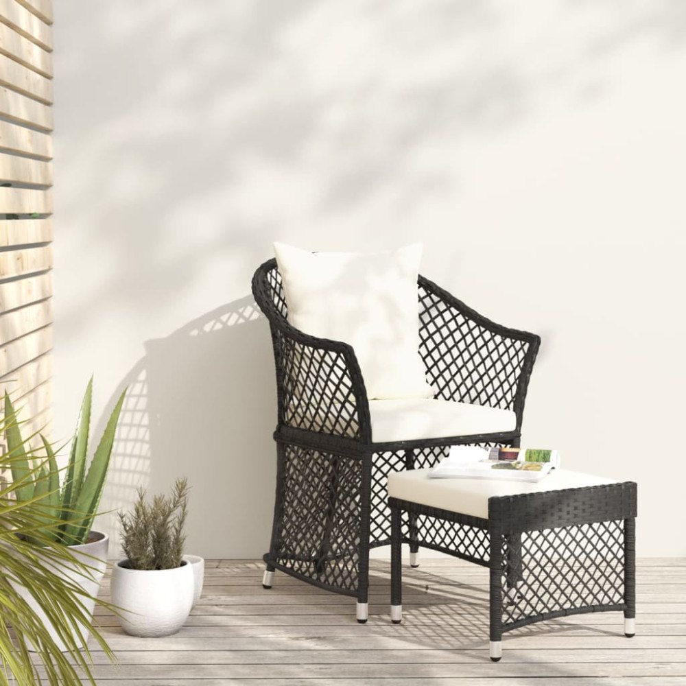 vidaXL Loungegrupp med dynor 2 delar svart konstrotting