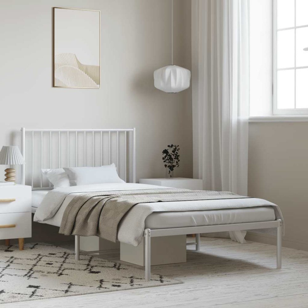 vidaXL Sängram med huvudgavel metall vit 100x190 cm
