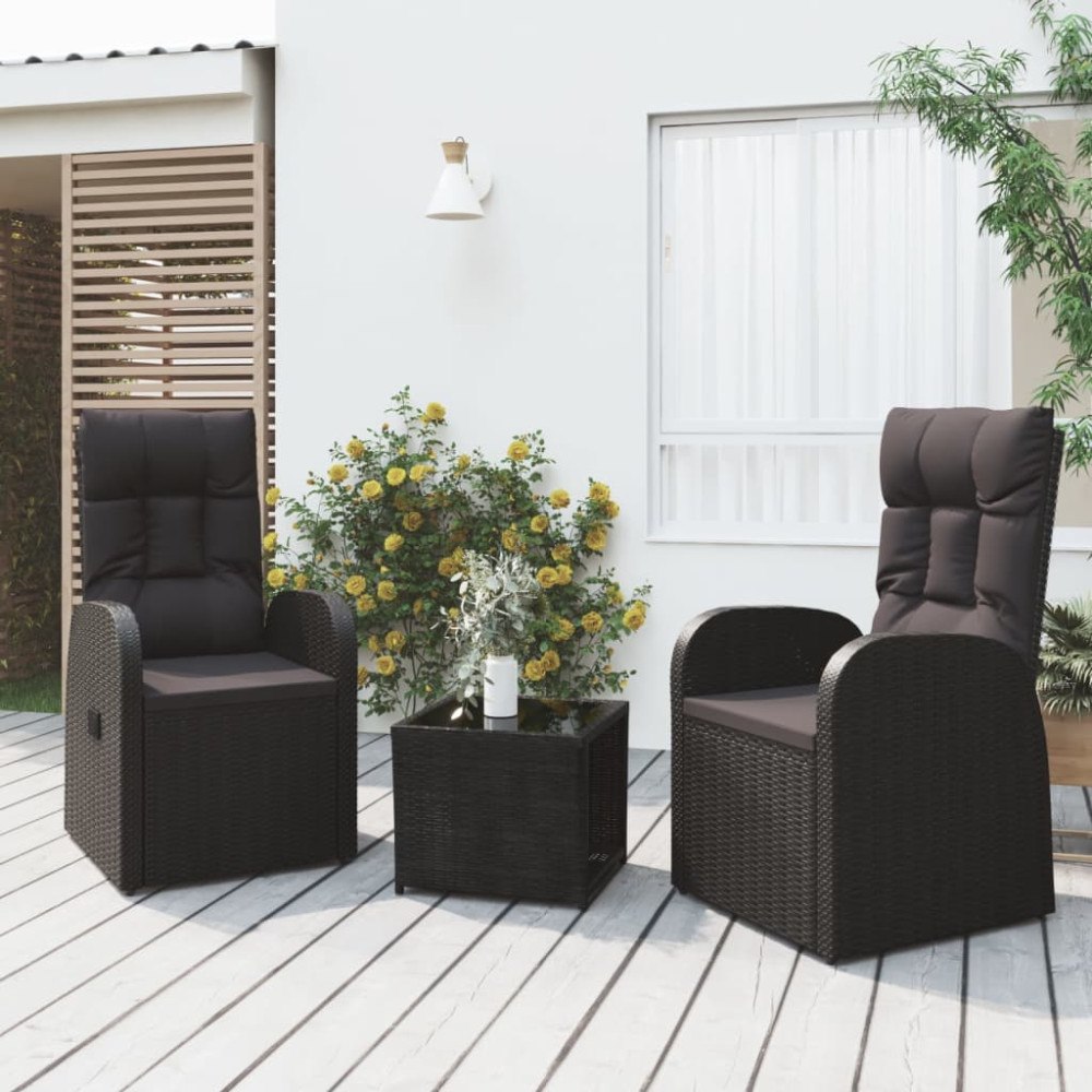 vidaXL Loungegrupp för trädgården 3 delar svart konstrotting&stål