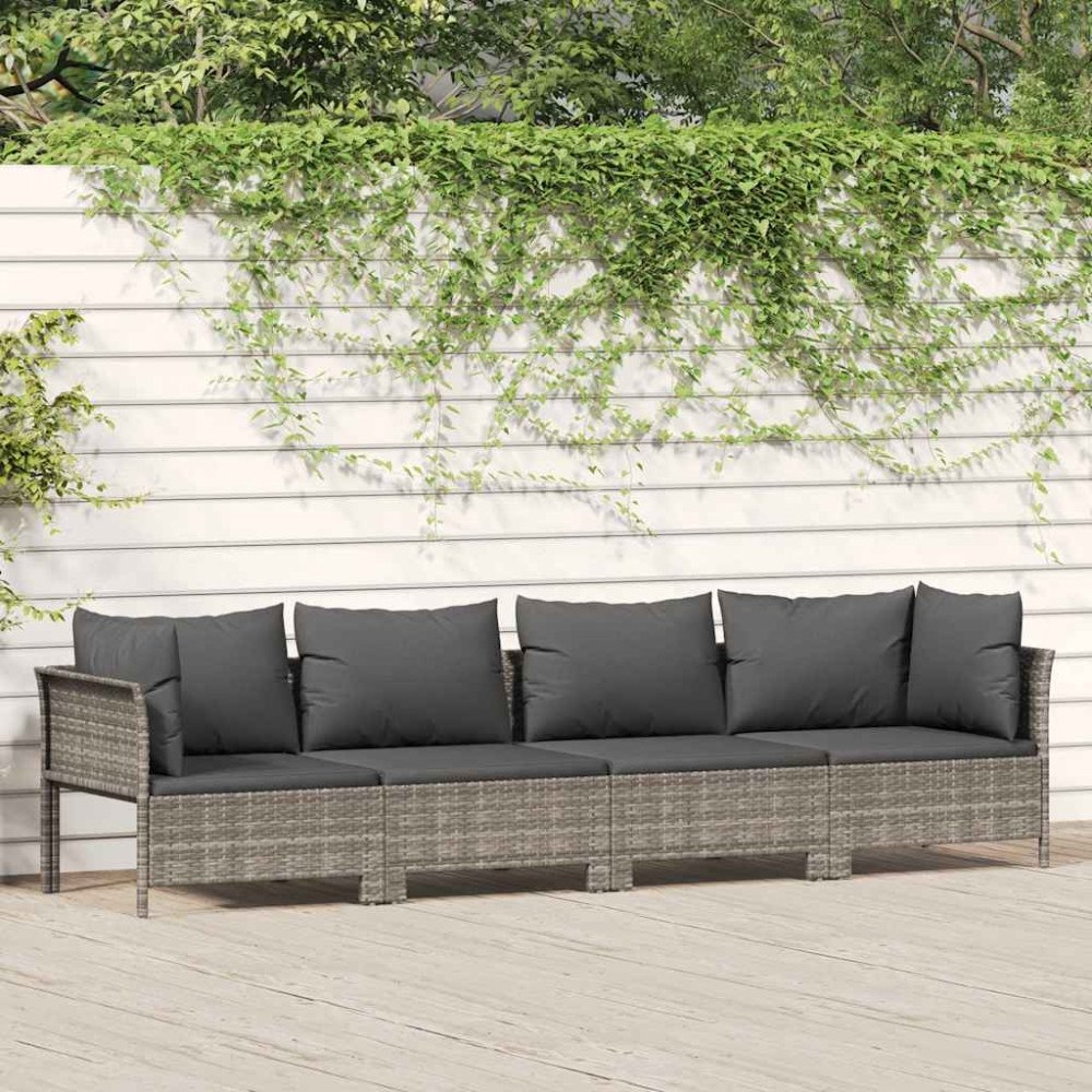 vidaXL 4-delad trädgårdsloungegrupp med kuddar grå polyrotting