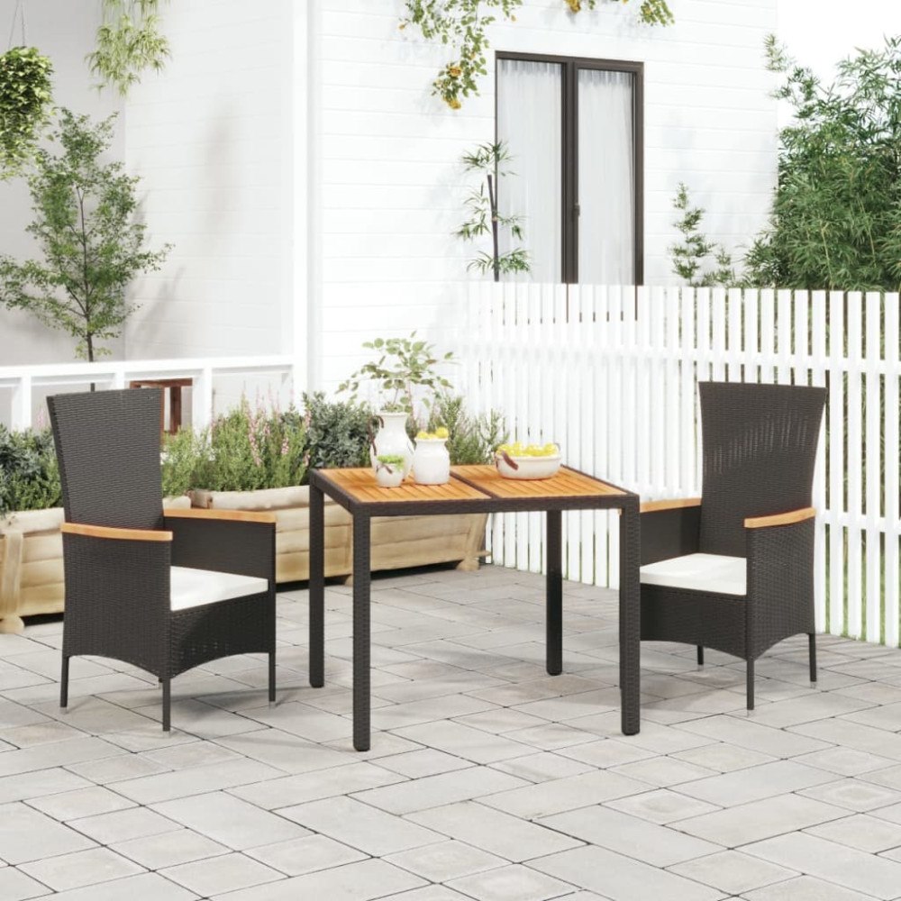 vidaXL Matgrupp för trädgården med dynor 3 delar svart konstrotting