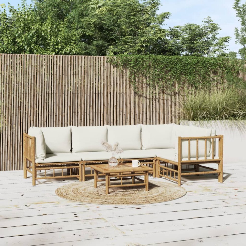 vidaXL Loungegrupp 6 delar gräddvita dynor bambu