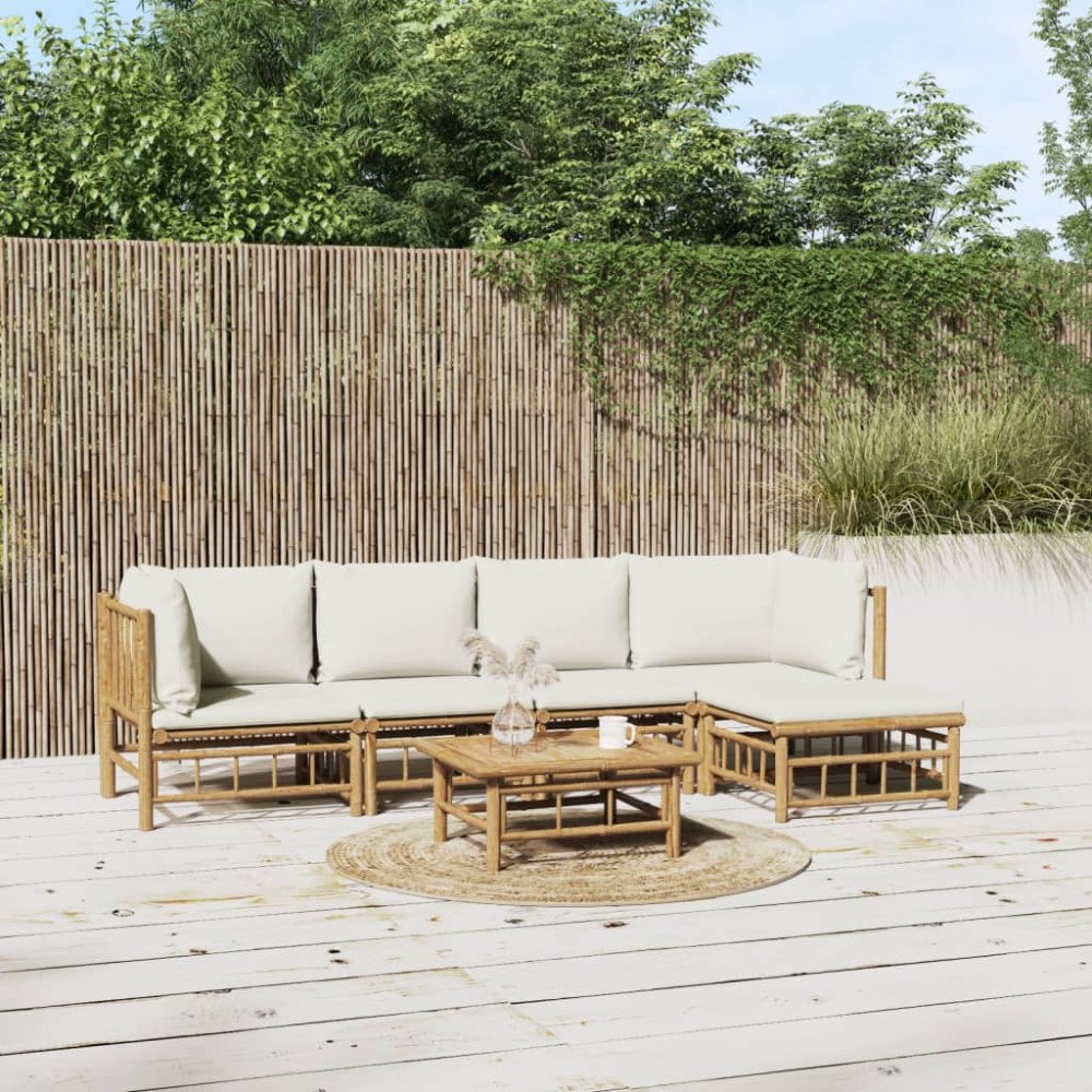vidaXL Loungegrupp 6 delar gräddvita dynor bambu