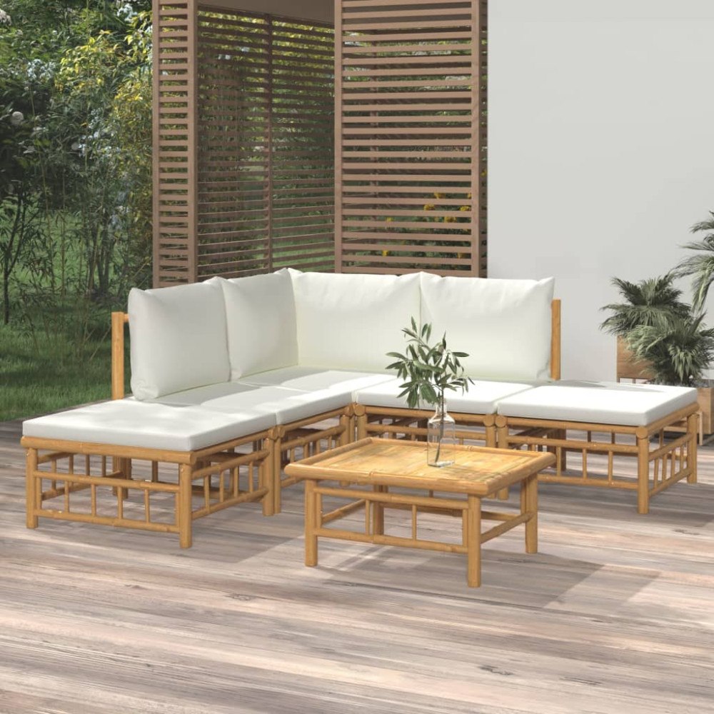 vidaXL Loungegrupp 6 delar gräddvita dynor bambu