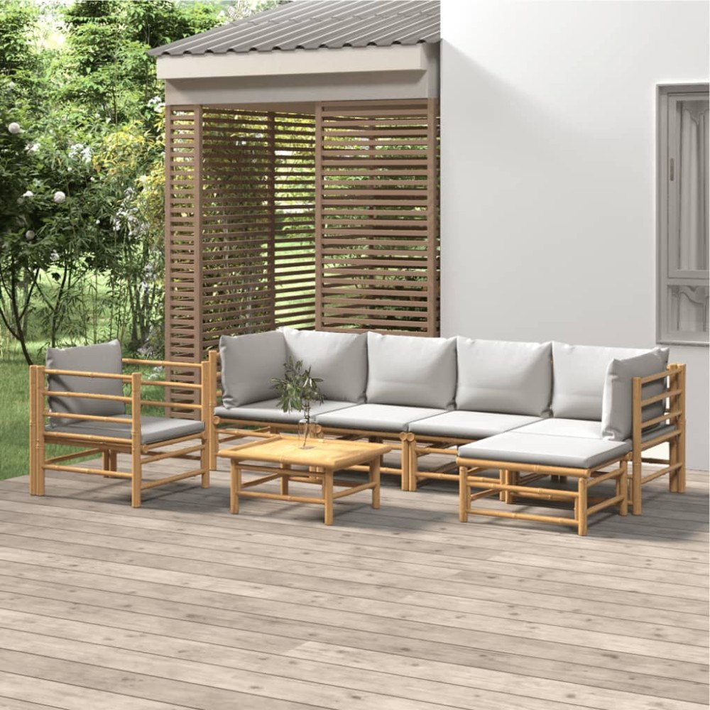 vidaXL Loungegrupp 7 delar ljusgråa dynor bambu