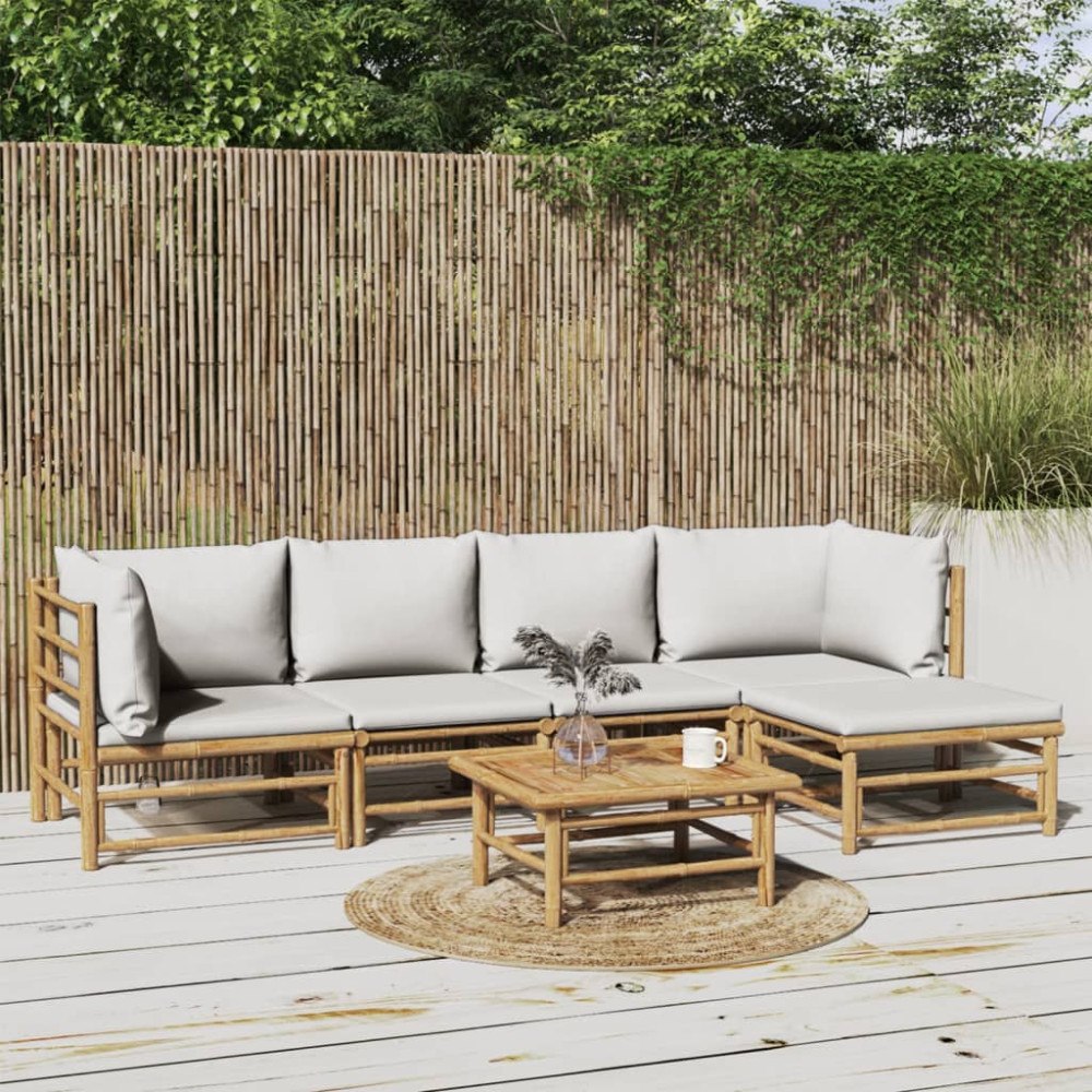 vidaXL Loungegrupp 6 delar ljusgråa dynor bambu