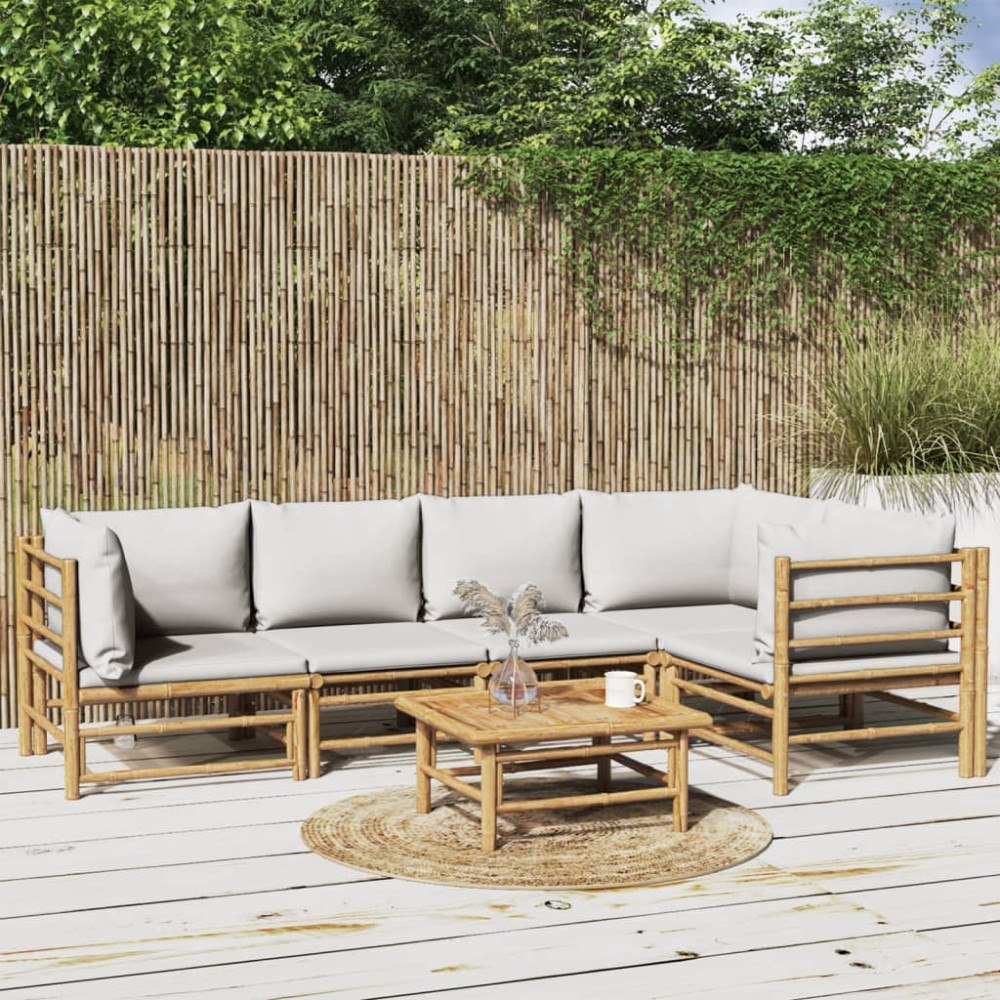 vidaXL Loungegrupp 6 delar ljusgråa dynor bambu