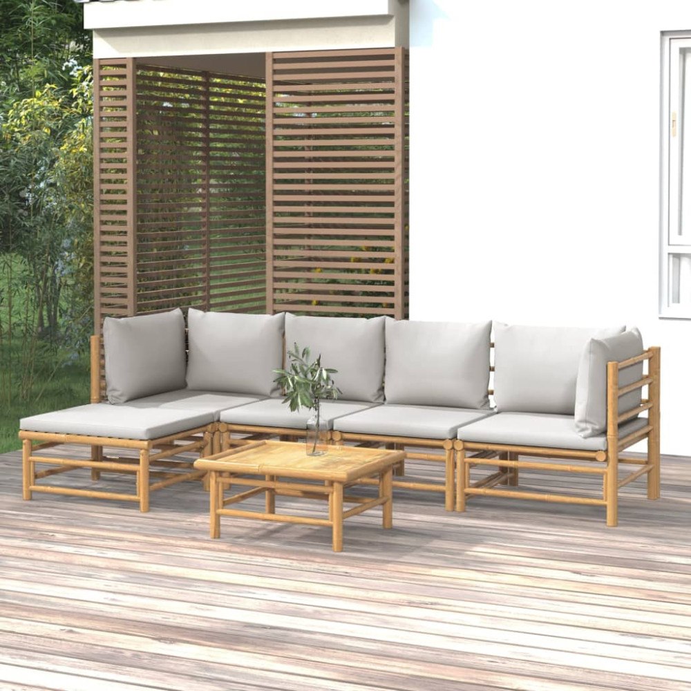 vidaXL Loungegrupp 6 delar ljusgråa dynor bambu