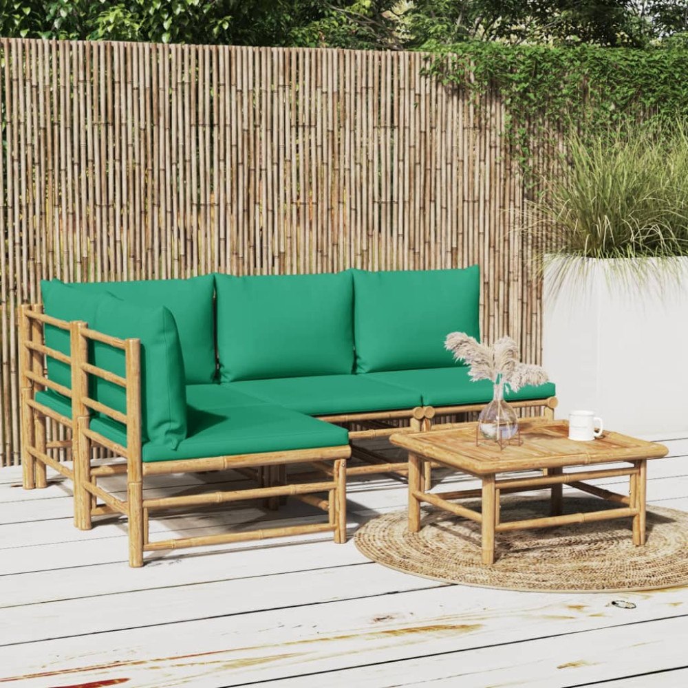 vidaXL Loungegrupp 5 delar gröna dynor bambu