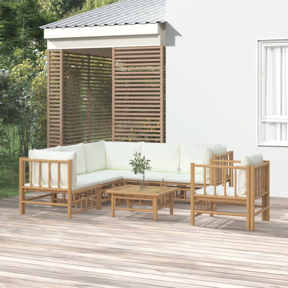 vidaXL Loungegrupp 7 delar gräddvita dynor bambu