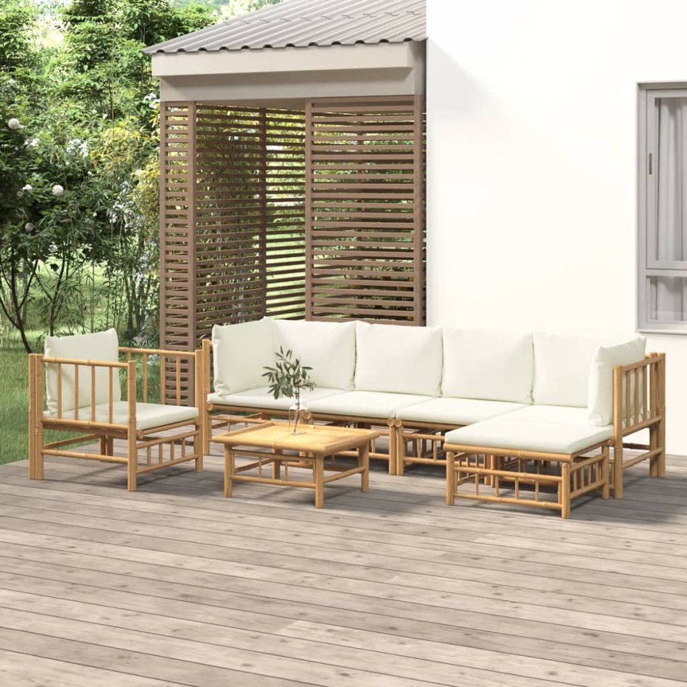 vidaXL Loungegrupp 7 delar gräddvita dynor bambu