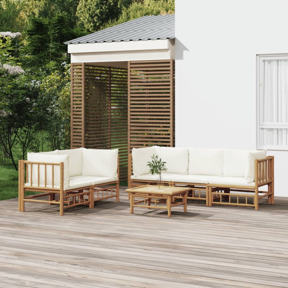 vidaXL Loungegrupp 6 delar gräddvita dynor bambu