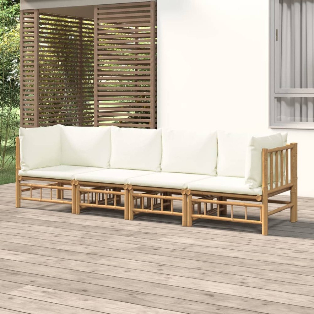 vidaXL Loungegrupp 4 delar gräddvita dynor bambu