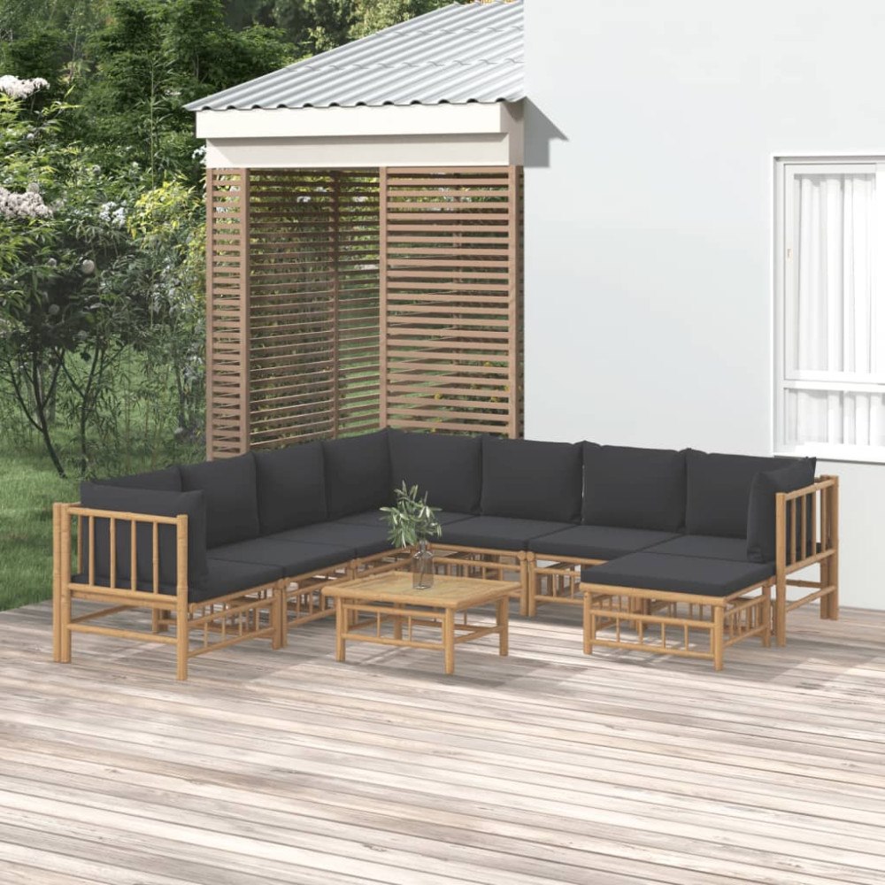 vidaXL Loungegrupp 9 delar mörkgrå dynor bambu