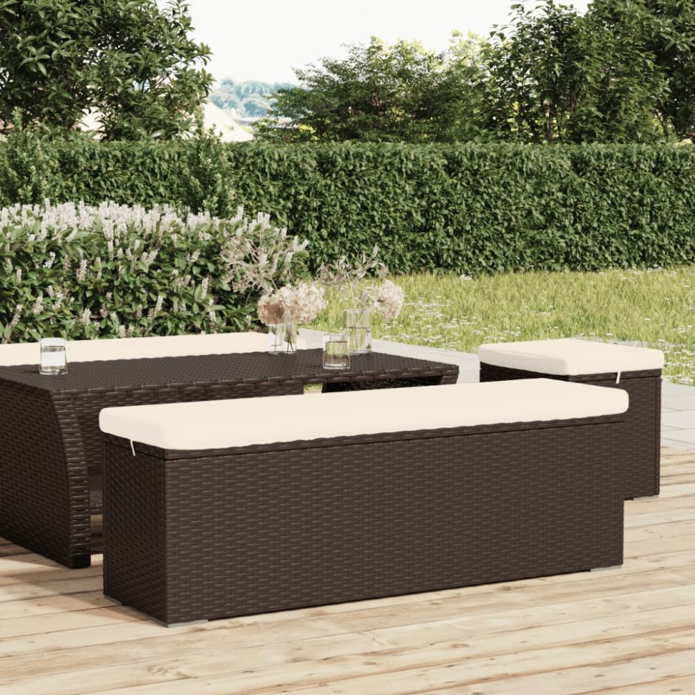 vidaXL Fotpall med dyna brun 110x30x40 cm konstrotting