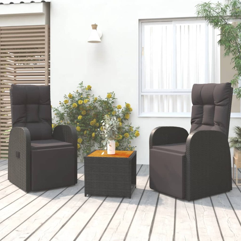 vidaXL Loungegrupp för trädgården 3 delar svart konstrotting&akacia