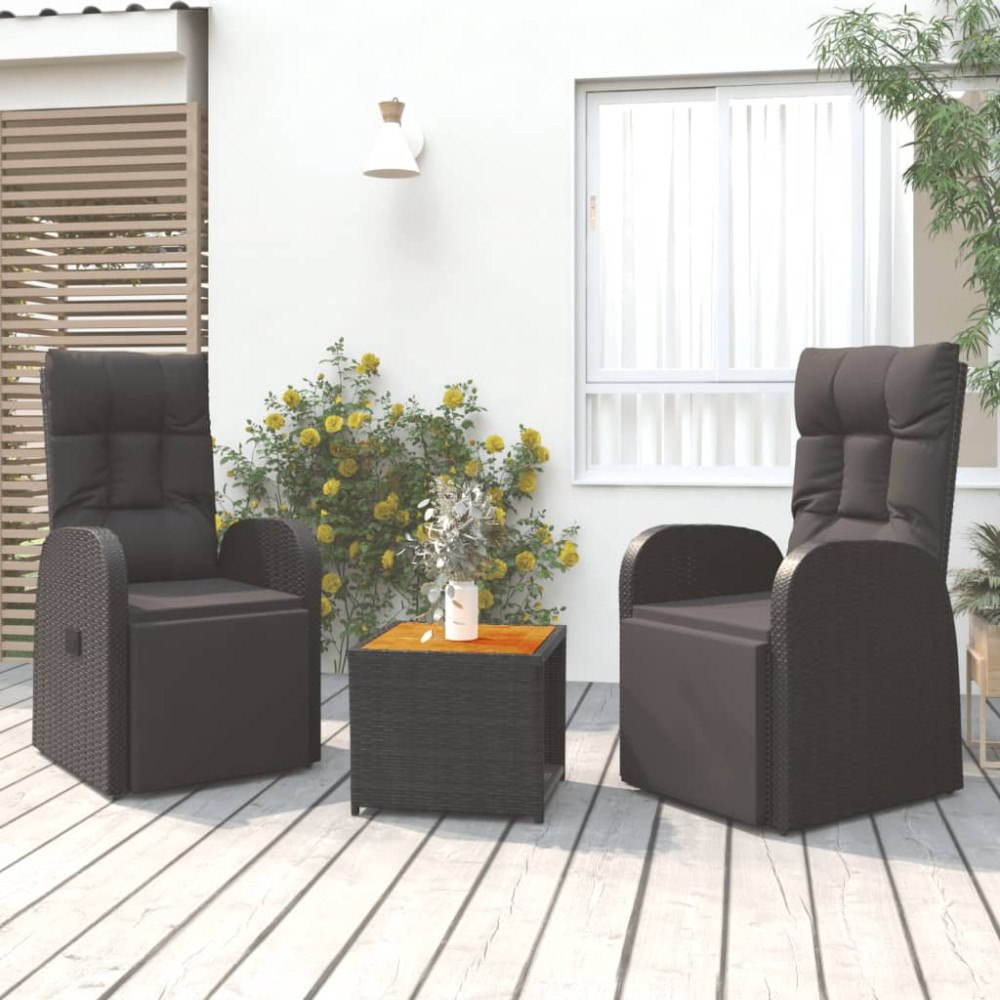 vidaXL Loungegrupp för trädgården 3 delar svart konstrotting&akacia