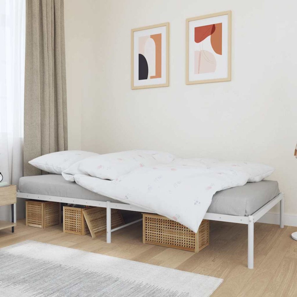 vidaXL Sängram metall vit 107x203 cm