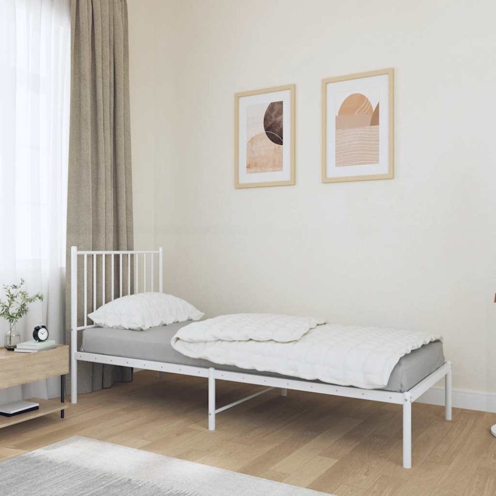 vidaXL Sängram utan madrass med huvudgavel metall vit 75x190 cm