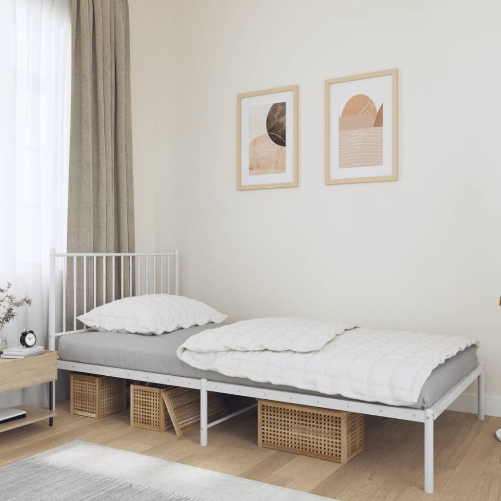 vidaXL Sängram med huvudgavel metall vit 107x203 cm