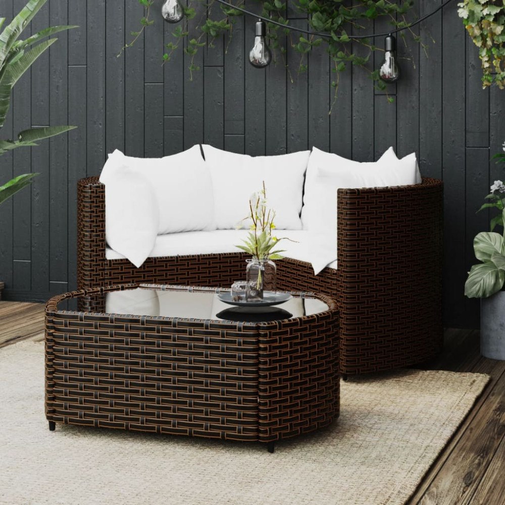 vidaXL Loungegrupp för trädgården med dynor 4 delar konstrotting brun