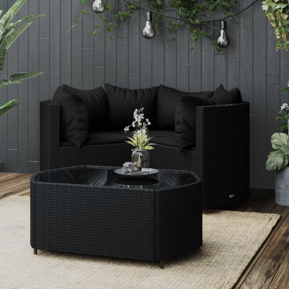 vidaXL Loungegrupp för trädgården med dynor 4 delar svart konstrotting