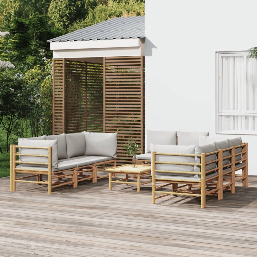 vidaXL Loungegrupp 9 delar ljusgråa dynor bambu