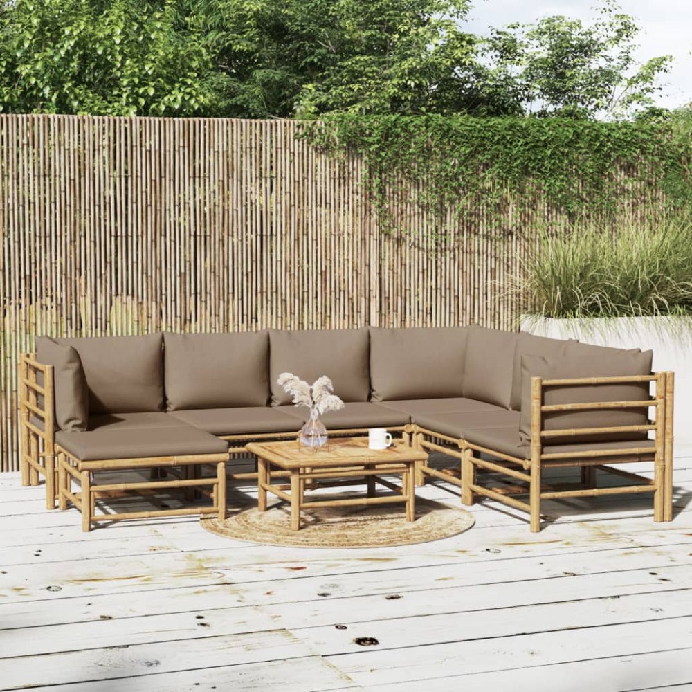 vidaXL Loungegrupp 8 delar taupe dynor bambu