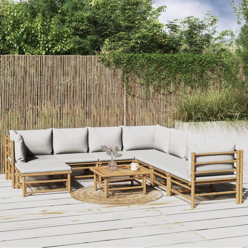 vidaXL Loungegrupp 9 delar ljusgråa dynor bambu